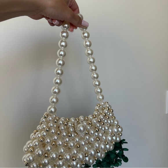 Pearl Beaded Handbag with Green Accents Tropical - Picture 3 of 6